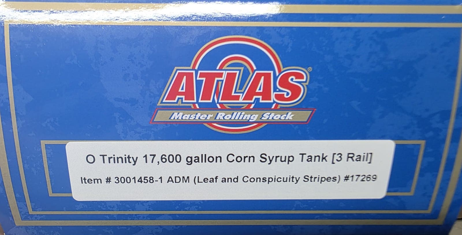 The end label of an Atlas model train box, showing the brand, road name, and catalog number that Model Train Tracker reads from a single photo.